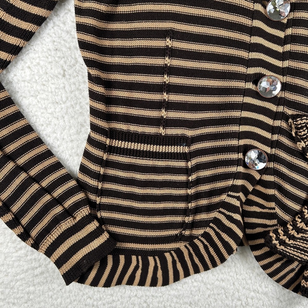 Vtg Carlisle Cardigan Sweater Womens Large Stripe Ruffle Rhinestone Button Y2K - Picture 3 of 11